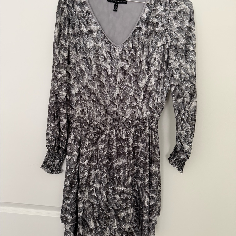 White House Black Market Black and Gray Long Sleeve Dress